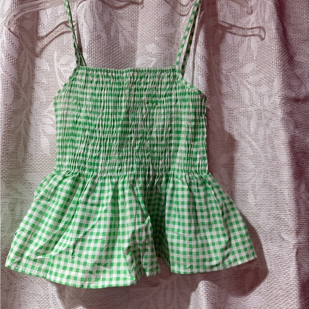 Green Gingham Smocked Camisole Top